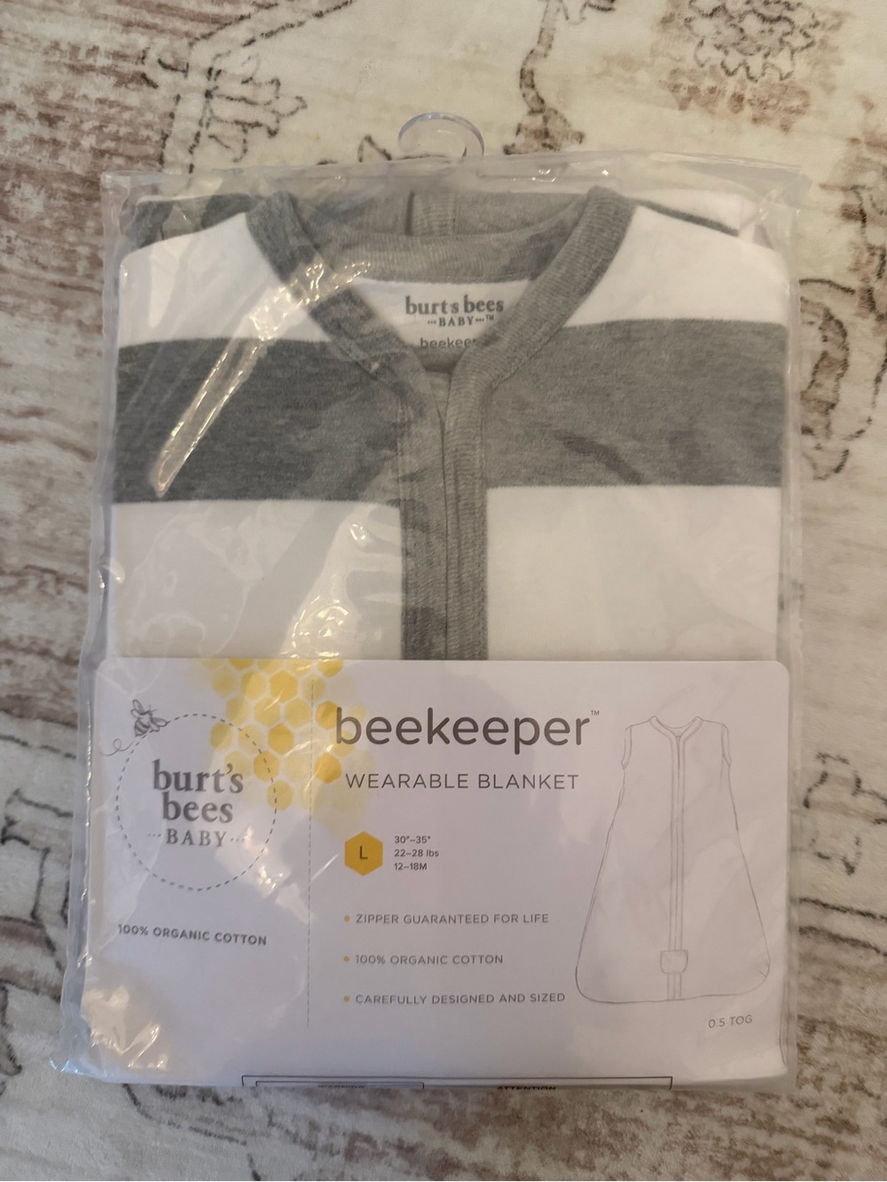Burt's Bees Baby Gray & White Striped Beekeeper Wearable Blanket sleep sack